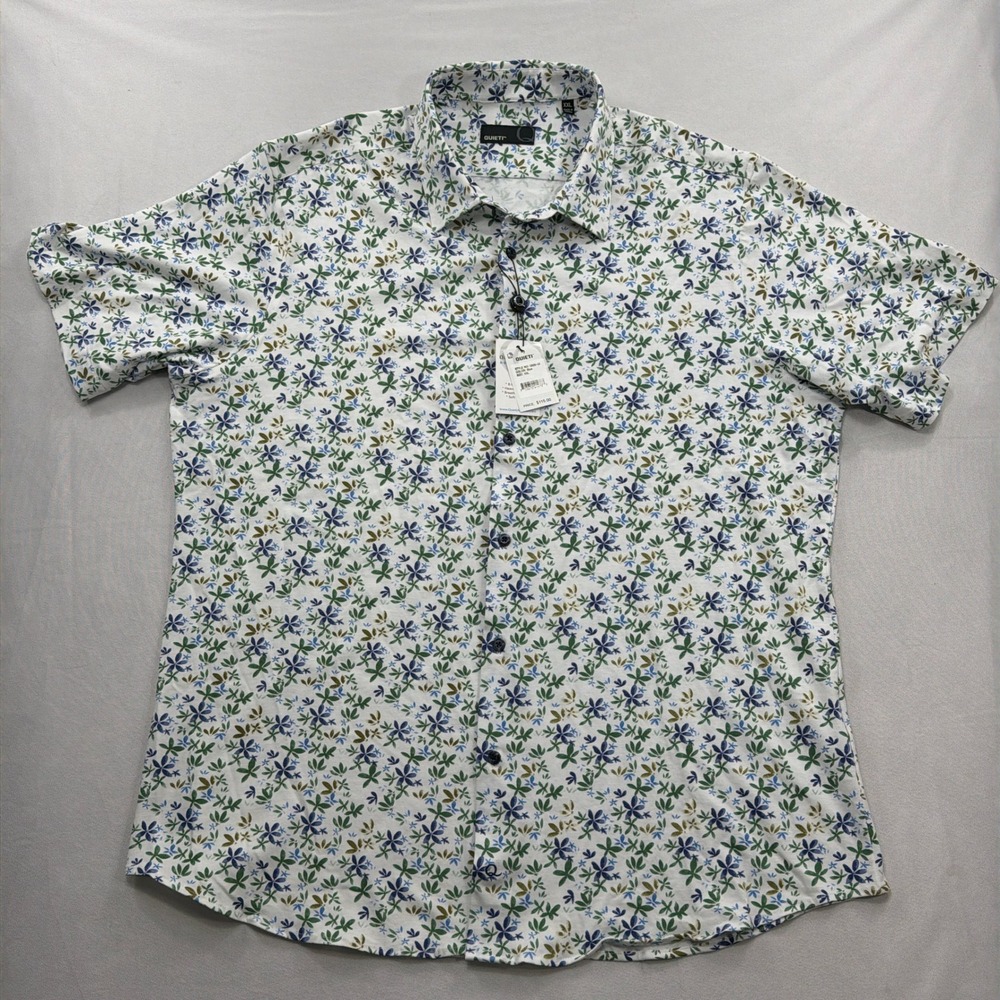 Quieti Button Down Shirt Nova Stretch Floral Leaf Print Blue Mens XXL NWT
